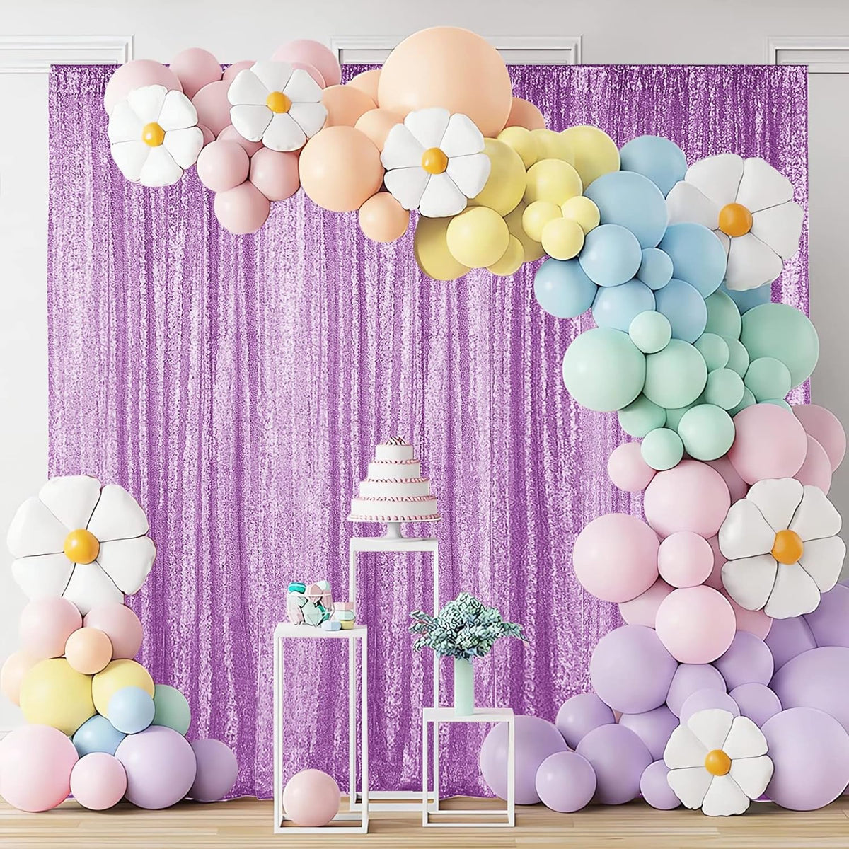 Hahuho Lavender Sequin Backdrop Curtain, 4PCS 2FTx8FT Glitter Backdrop Curtain for Parties