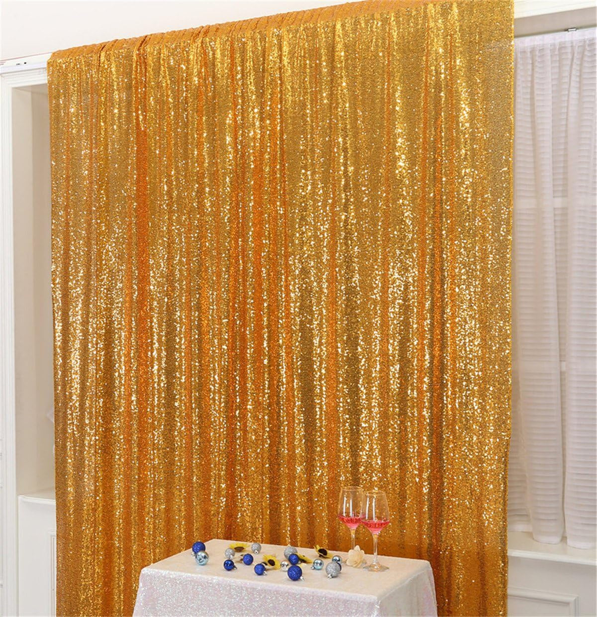 Eternal Beauty Yellow Gold Sequin Backdrop, 10x10 Ft Glitter Background Curtains for Shimmer
