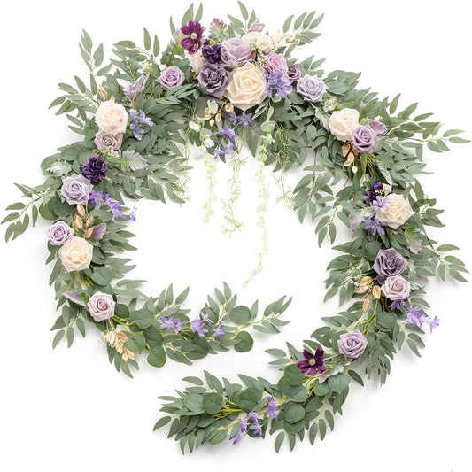 Ling's Moment 9FT Flower Garland for Backdrop Decorations - Wedding Arch Flowers, Eucalyptus &