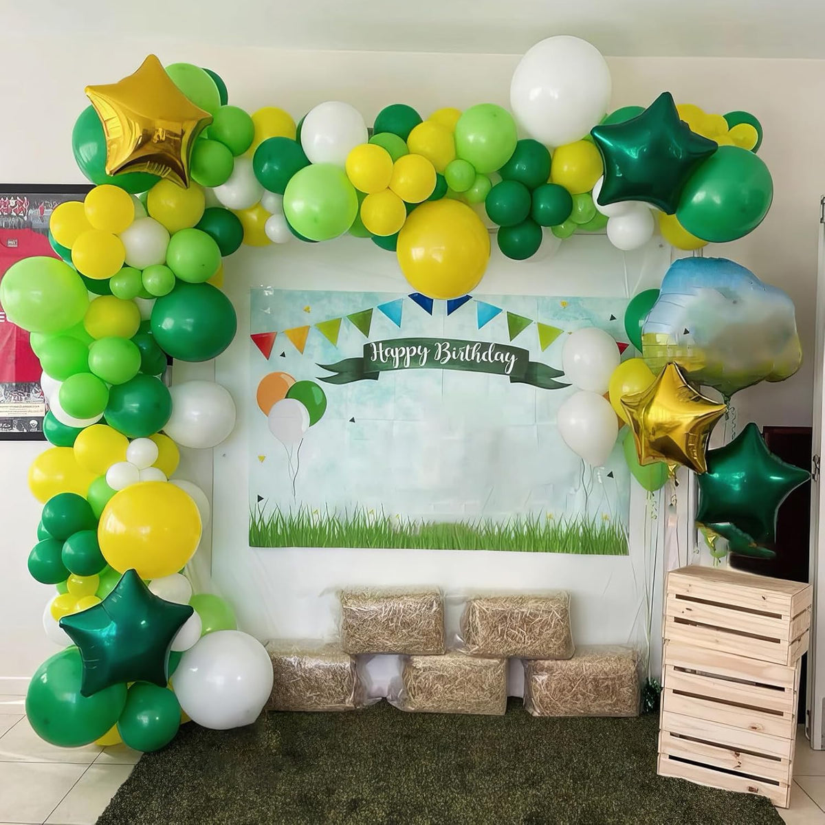 Green and Yellow Balloons, Tractor Football Sport Theme Balloon, Black Yellow Vintage Dark Green