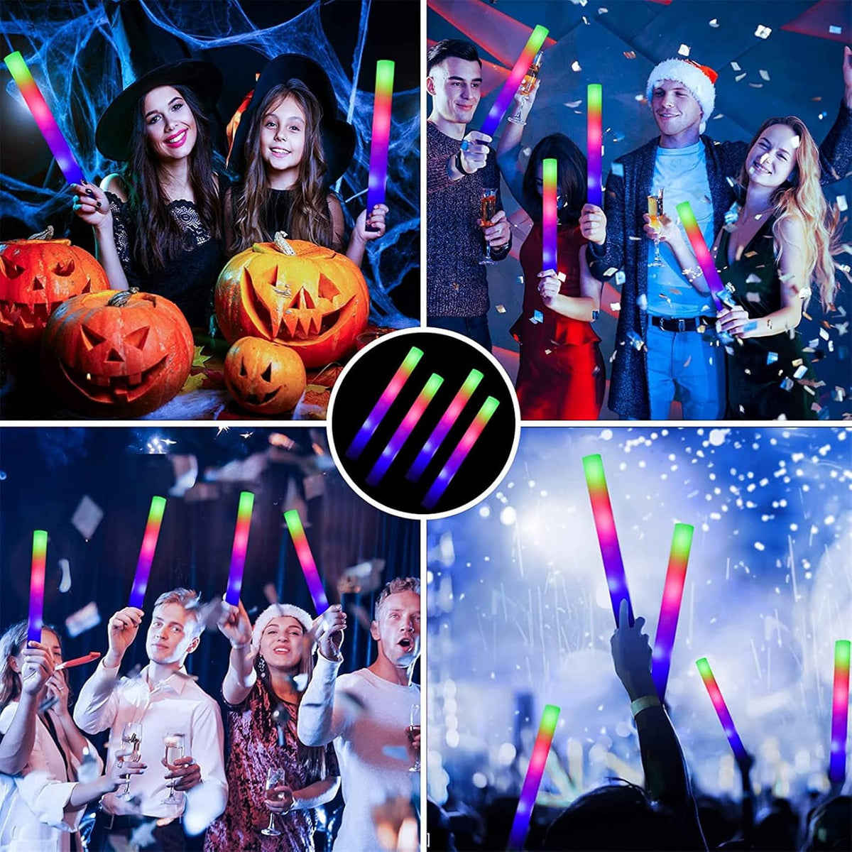 EXCECAR 45PCS Foam Glow Sticks, LED Light Up Foam Sticks with 3 Modes Flashing Changing, Glowing in