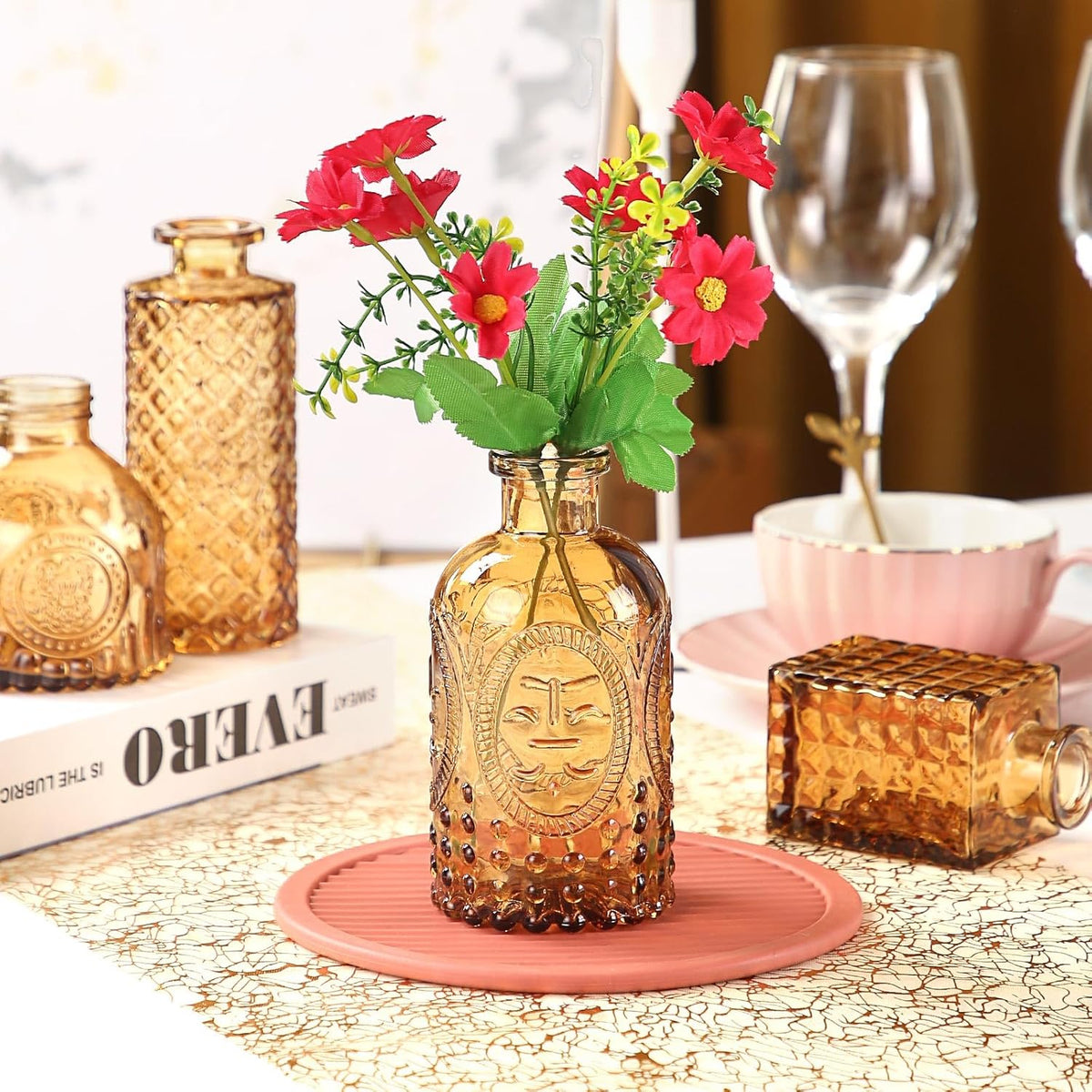 Glass Bud Vases,Small Vase for Flower,Vases for Centerpieces,Vintage Mini Vases for Wedding