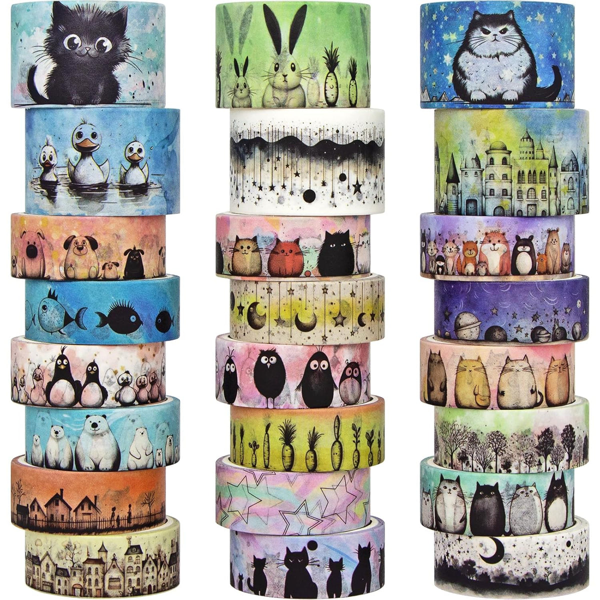 Cute Washi Tape Set - 24 Rolls Kawaii Animals Decorative Washi Tape for Scrapbooking Supplies