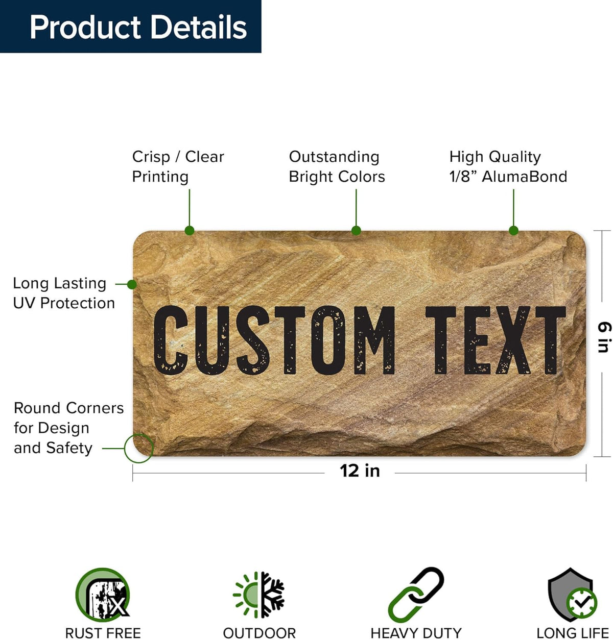 Custom Sign, Custom Street Sign, 11 Font Colors, 13 Font Styles, 4 Hole Options, 22 Sizes, 6x12