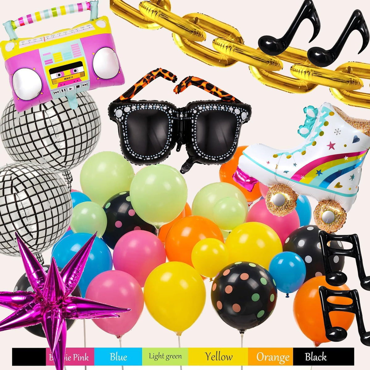 90s 80s Disco Theme Party Decorations, 171Pcs Balloon Arch Kit with Retro Disco Ball Radio Glasses