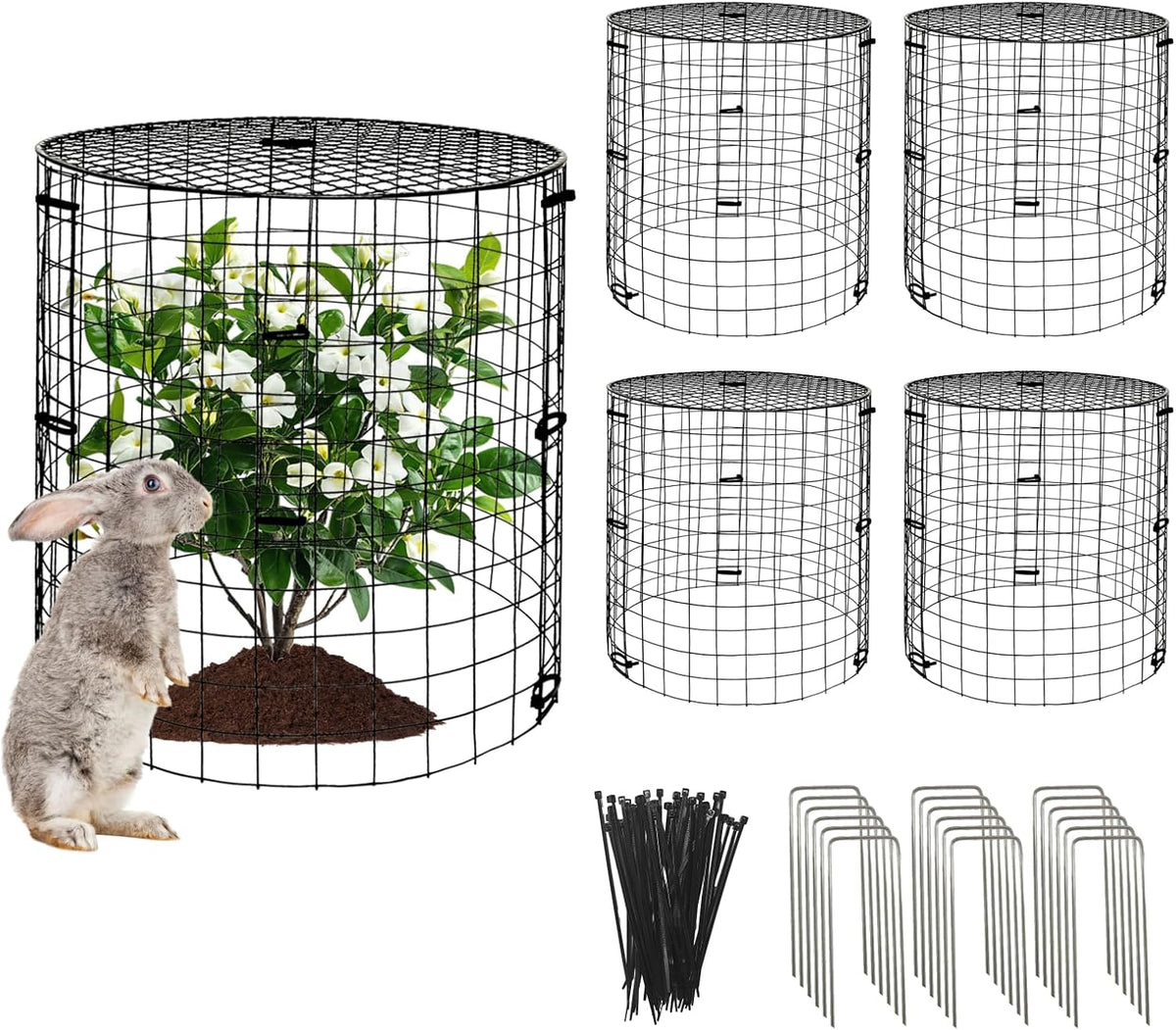 5 Packs Garden Plant Protectors from Animals,Metal Plant Cage Chicken Wire Cloche with Ground