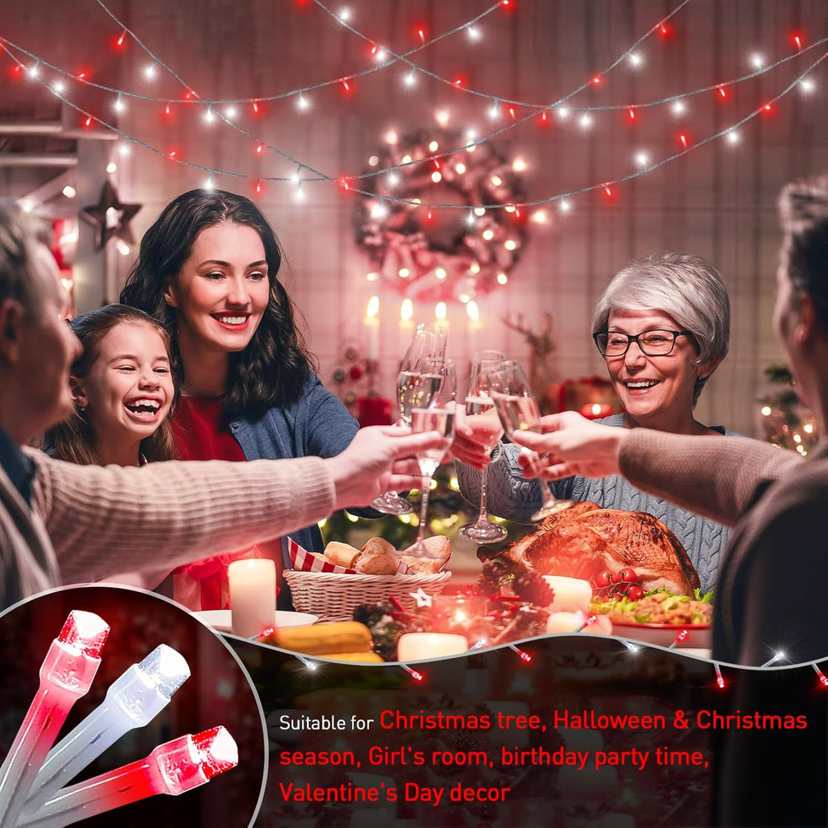JMEXSUSS Red and White Christmas Tree Lights with Remote, 600 LED String Lights Outdoor Indoor