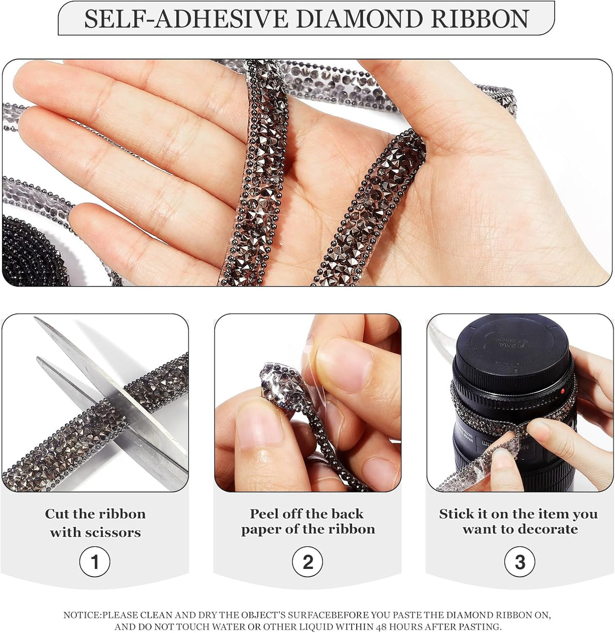 Rhinestone Ribbon 3 Yards Self Adhesive Rhinestone Strips Diamond Ribbon Sticker Crystal Roll