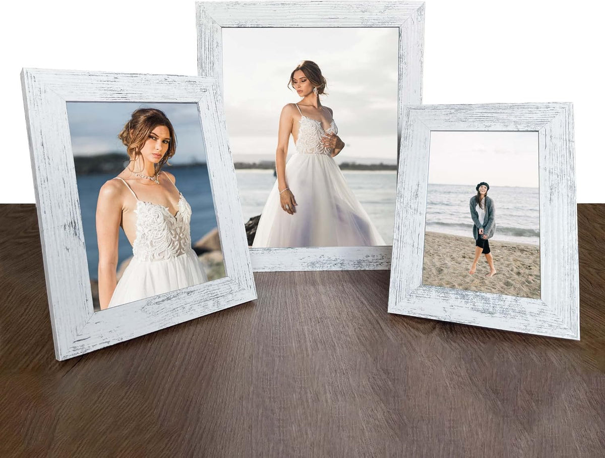 5x7 Picture Frame Set of 4, High Definition Glass Distressed White Frame, 5 x 7 Wood Photo Frames