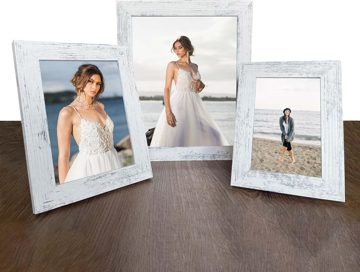 4x6 Picture Frame Set of 4, High Definition Glass Distressed White Frame, 4 x 6 Wood Photo Frames