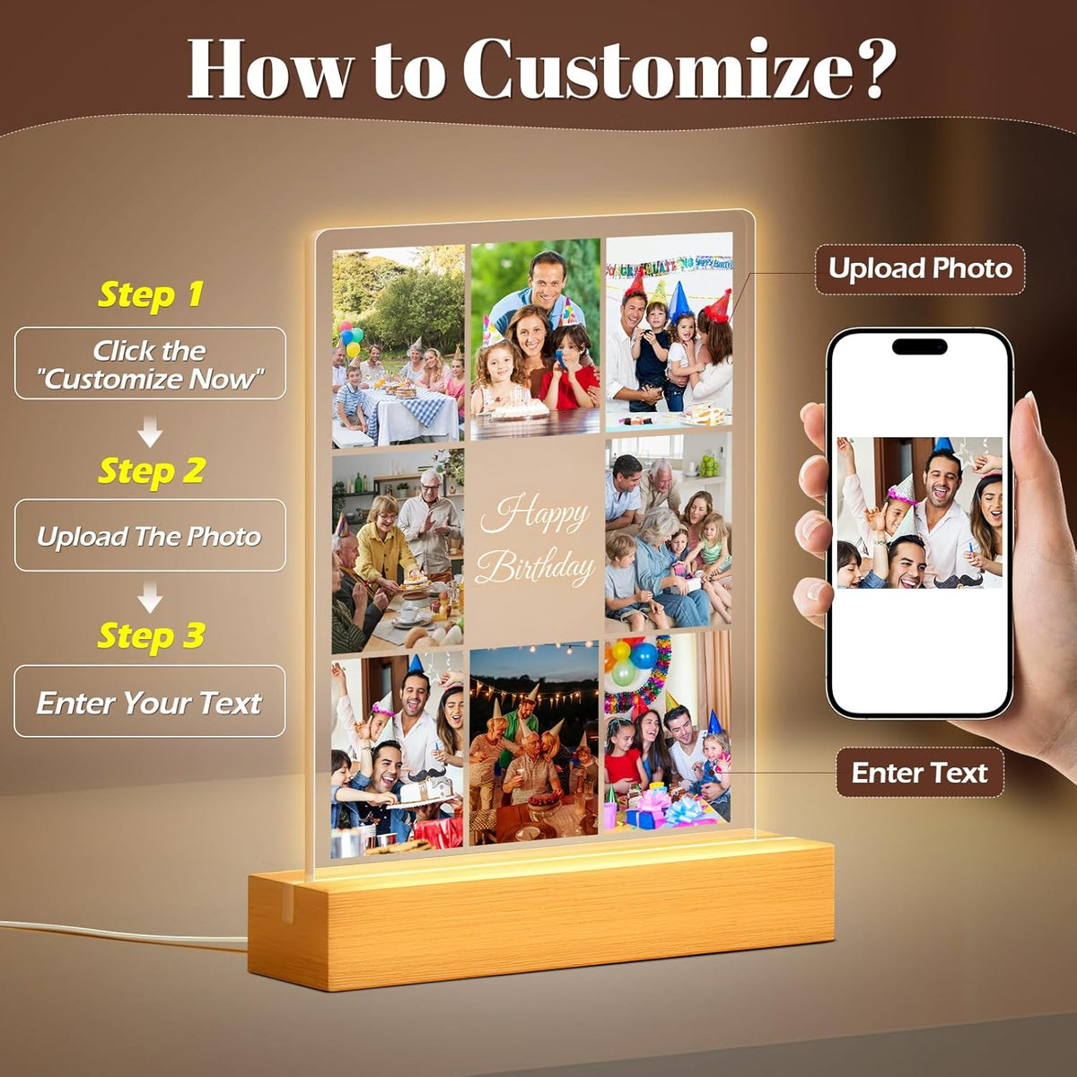 Custom Picture Frames with Photo, Personalized Collage Photo Frame with Night Light, Customized