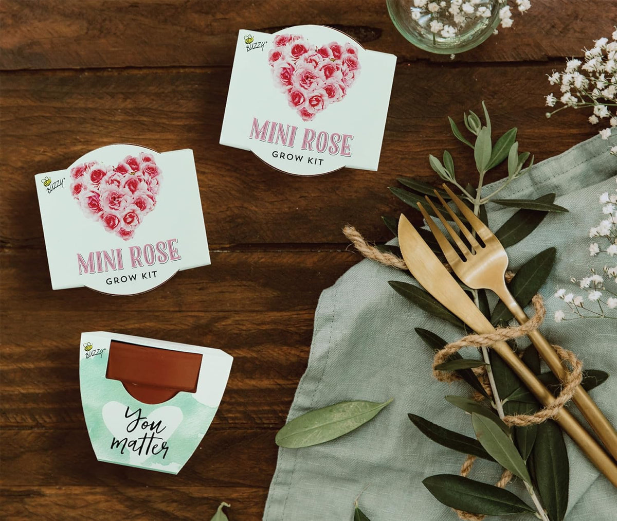 BUZZY Seeds Love Collection Mini Rose Terracotta Grow Pots, 12-Pack Gardening Kit Ideal for Wedding