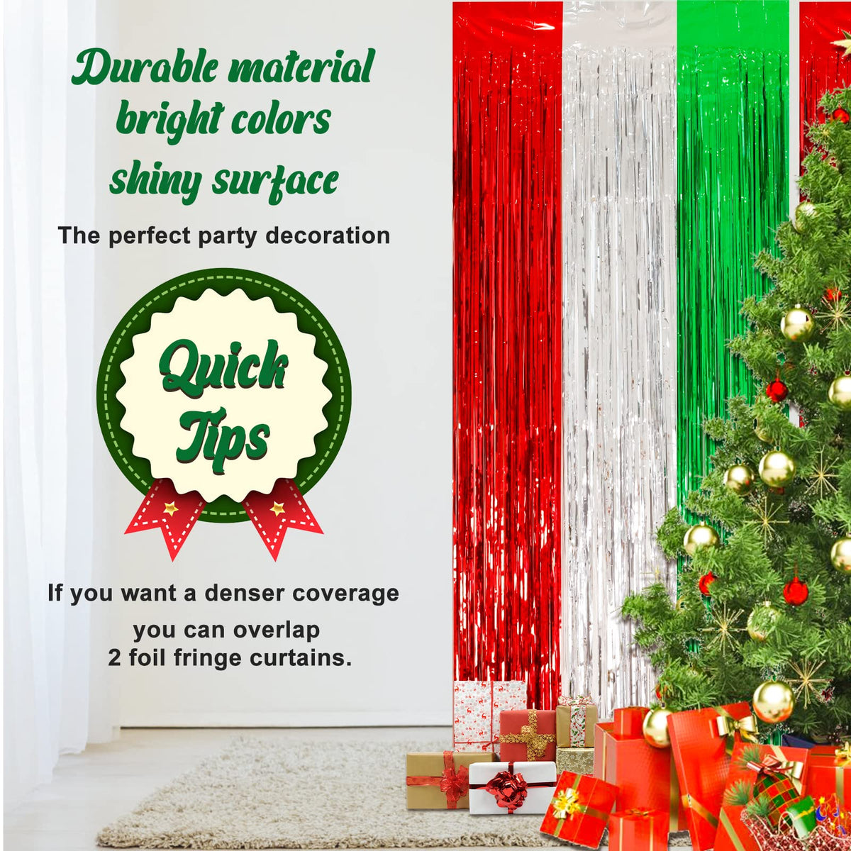 2Pack Christmas Foil Fringe Curtains Party Decoration Tinsel Photo Backdrop