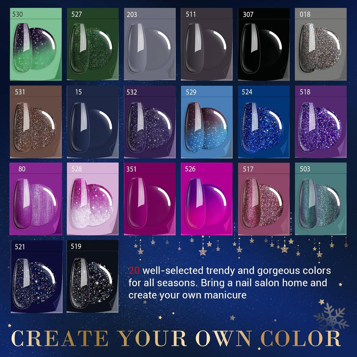 AZUREBEAUTY Dip Powder Nail Kit Starter Color Changing Glitter 20 Colors Magic Special Effect