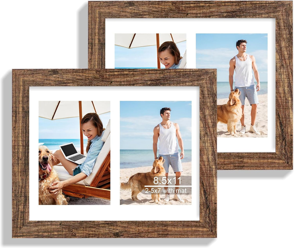 8.5x11 Picture Frame Set of 2, Rustic Brown Certificate Document Frames with Glass Collage Frame