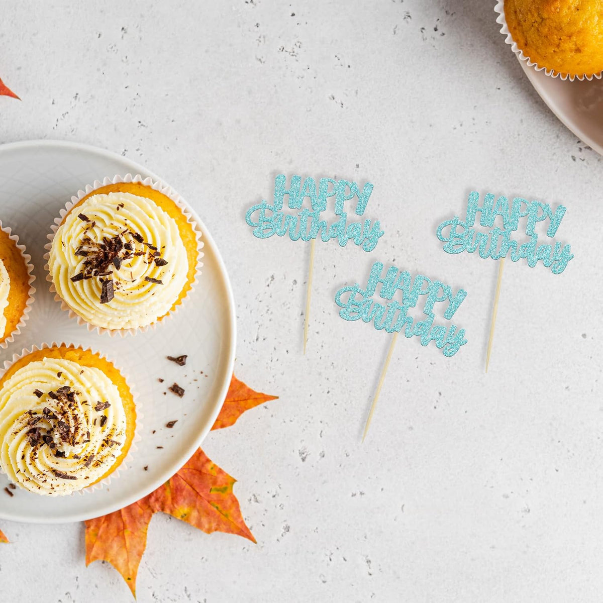 Gyufise 24Pcs Happy Birthday Cupcake Toppers Glitter Birthday Cupcake Food Picks for Celebrating