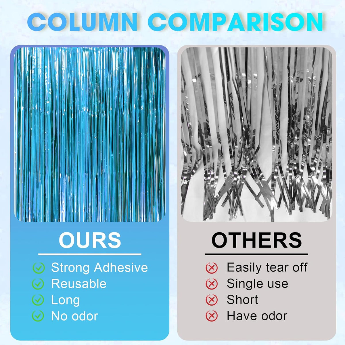 2 Pack Retro Blue Foil Fringe Backdrop Curtains, Tinsel Streamers Party Decorations, Fringe