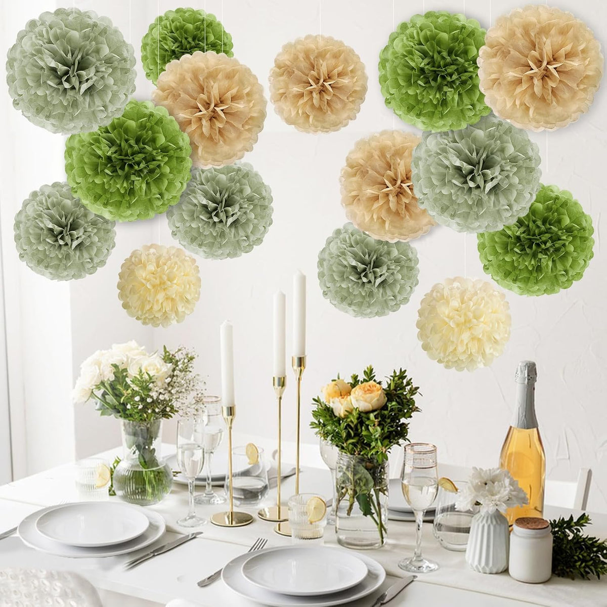 Olive Sage Green Tissue Paper Pom Poms Safari Jungle Party Decorations Paper Flowers Decorations