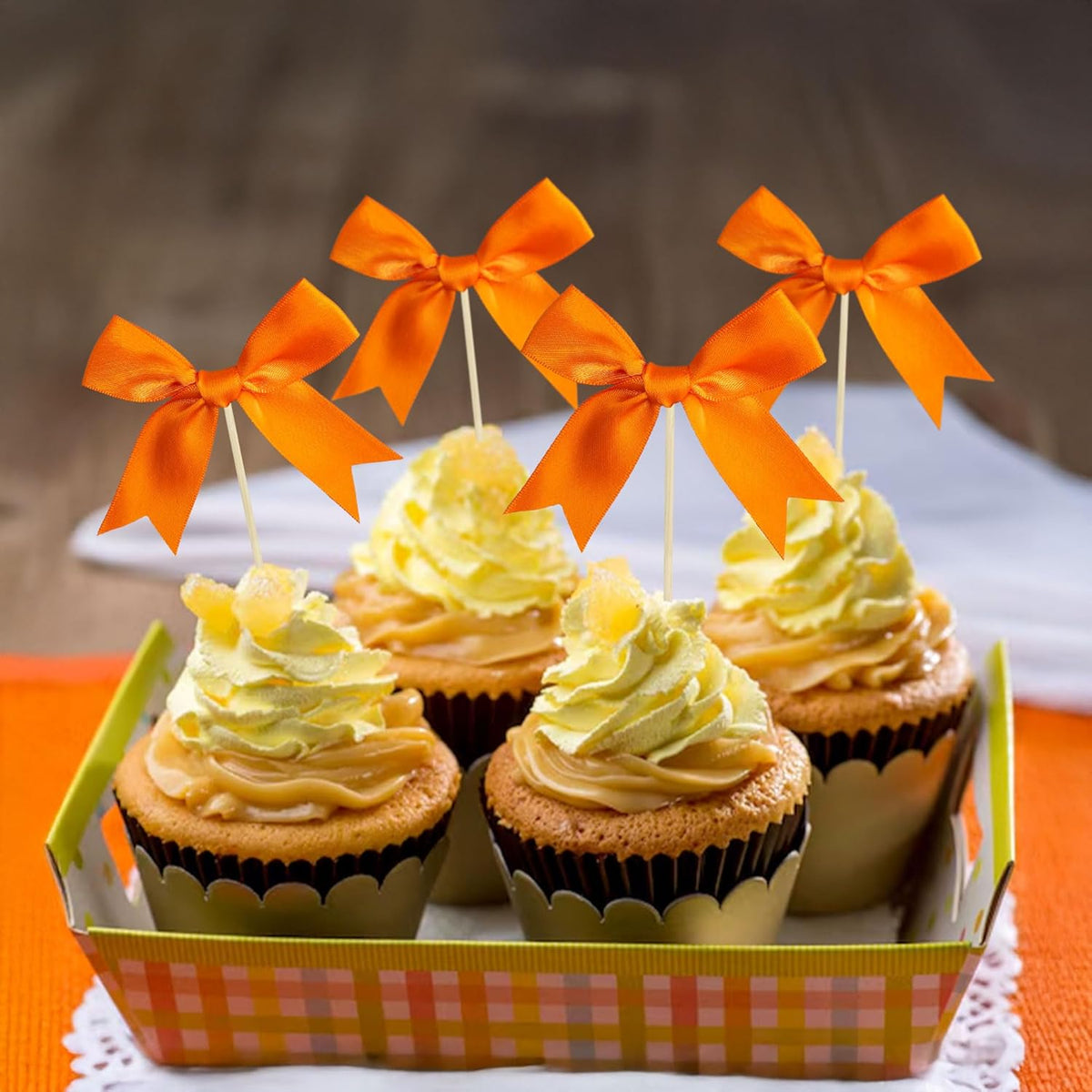 Gyufise 24Pcs Bow Cupcake Toppers Coquette Bow Girls Birthday Cake Decorations Bowknot Cake Toppers