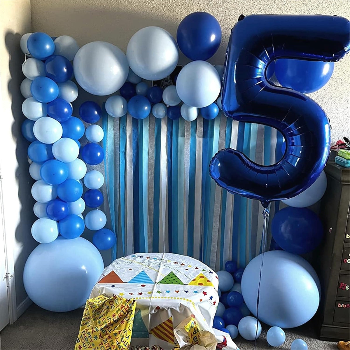Navy Blue 5 Balloons, 40" Giant Helium Foil Number 0-9 Dark Blue Birthday Balloon for Boys, Self