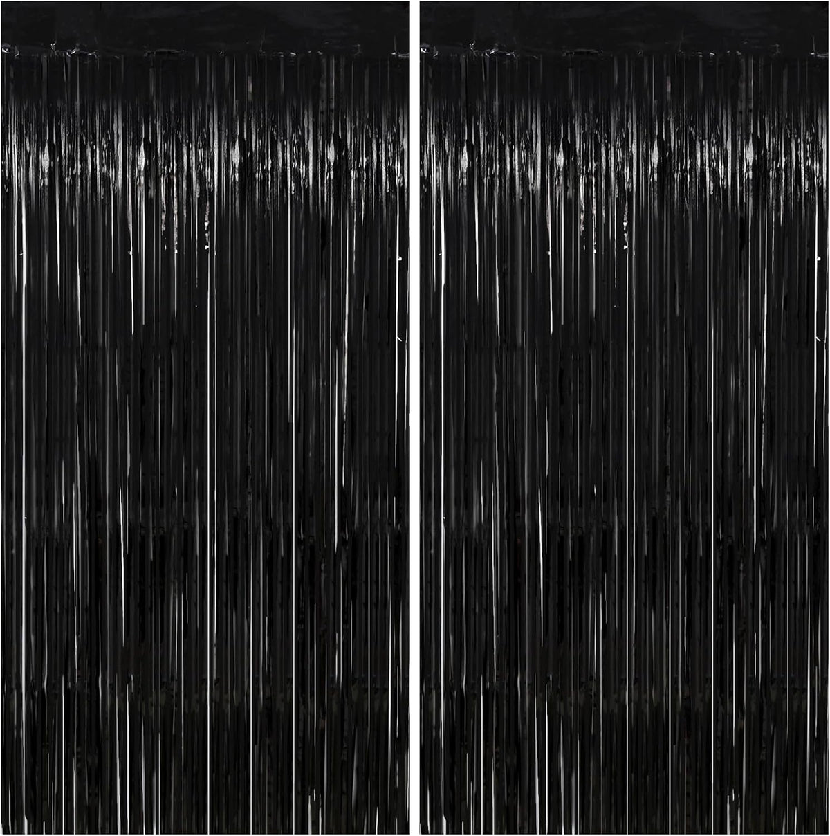 Black Streamers Party Decorations - Thicken 2 Pack 3.2 x 8.2 FT - Black Tinsel Foil Fringe Backdrop
