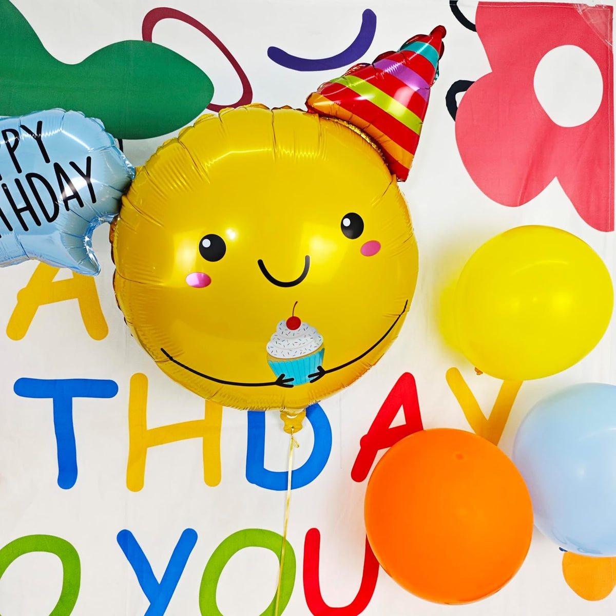 Cute Smiling Foil Balloon Sunshine Smiley Face Party Decorations Happy Birthday Message Bubble