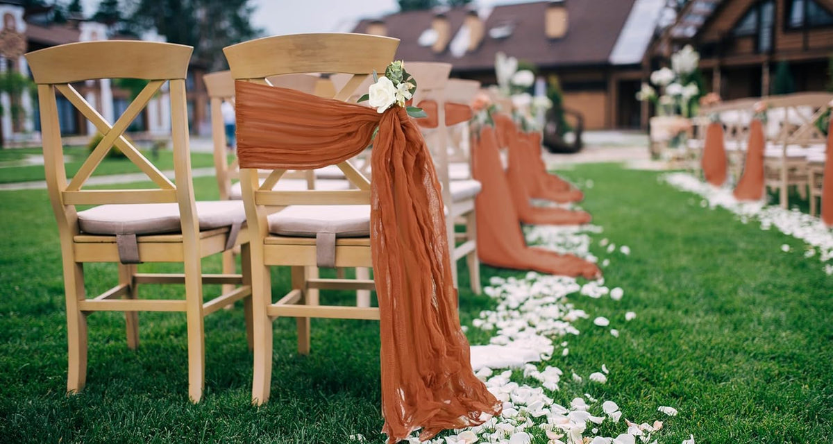 50 PCS Cheesecloth Chair Sashes, Bows Designed ChairSashes, 15.7x108 inch Chair Sashes for Aisle