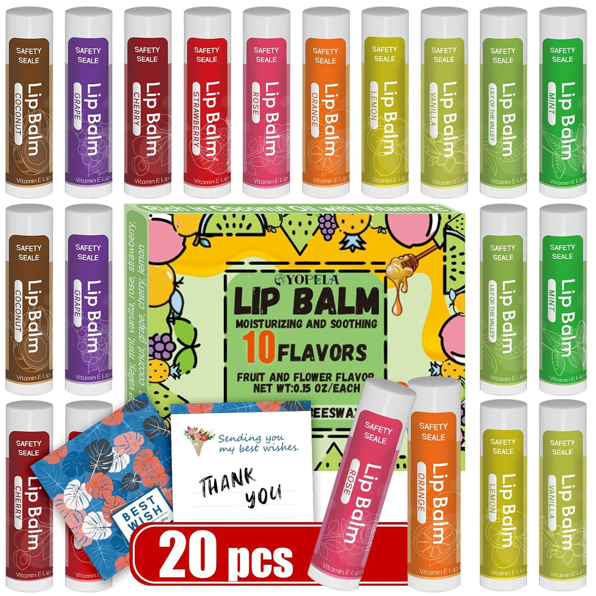 20 Pack Natural Lip Balm Bulk with Vitamin E and Coconut Oil Valentine's Day best choice