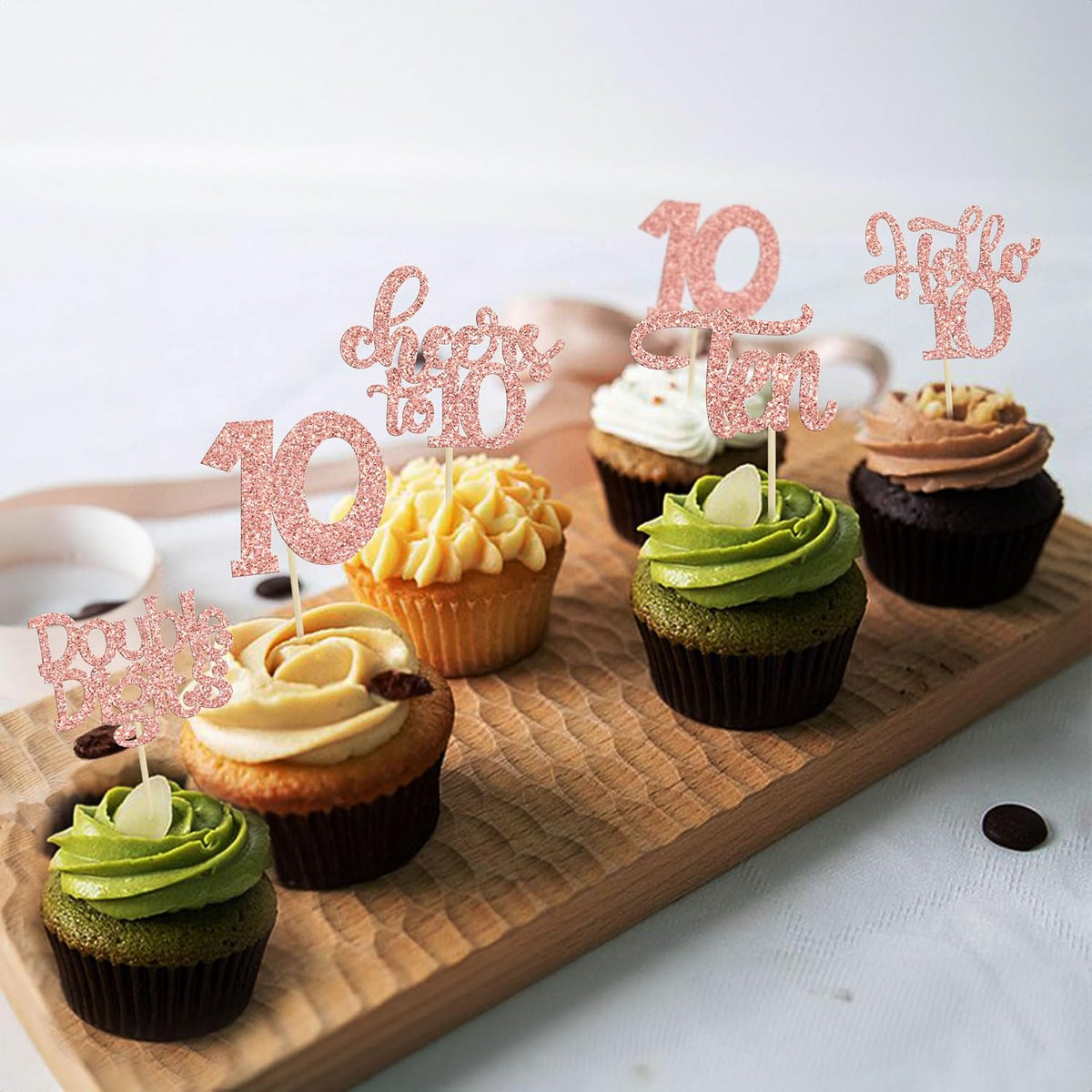 30Pcs 10th Birthday Cupcake Toppers Ten Double Hello 10 Cupcake Picks Cheers to 10 Years Old Cake