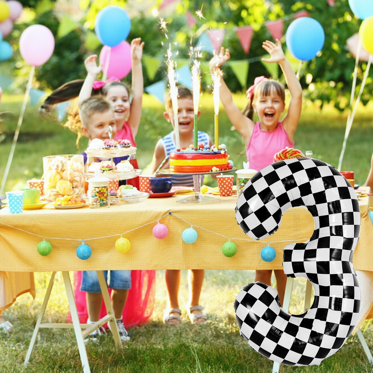 40 Inch Checkered Number Balloon - Race Flag Pattern Big Helium Balloon for Birthday Party