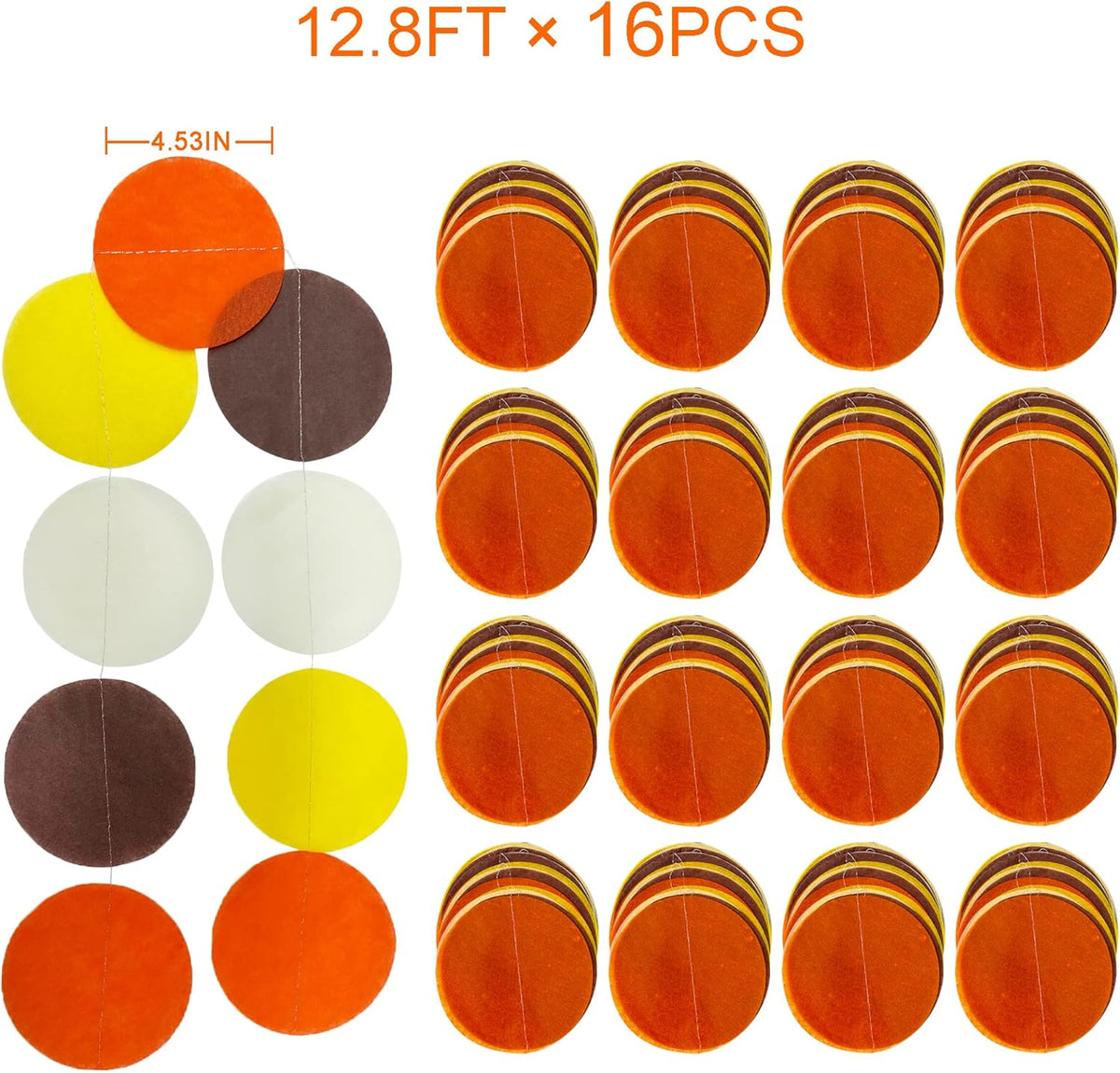 205Ft Fall Party Decorations Big Circle Dots Backdrop Garland Orange Brown Yellow Beige Tissue