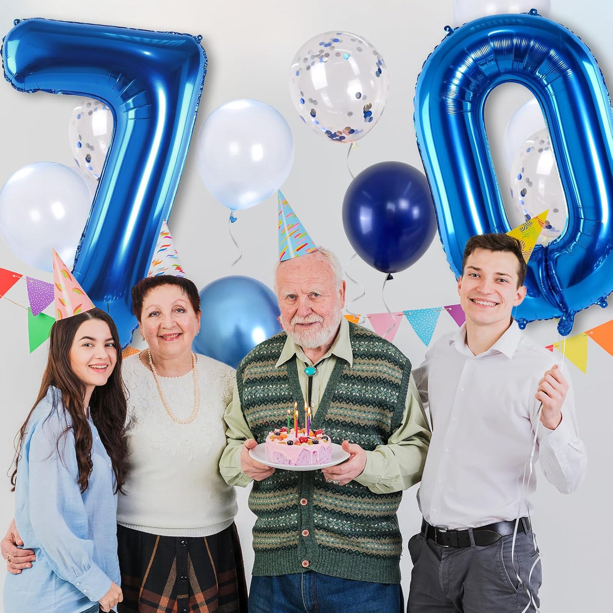 Giant Number Foil Balloon 70, Dark Blue Self Inflating 70th Birthday Balloon for Men, 40'' 70