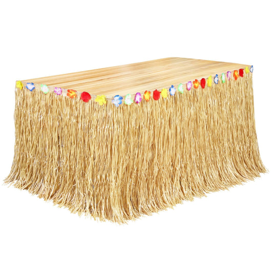 Fovths Luau Grass Table Skirt, Straw Yellow, 9 Feet x 29.5 Inch