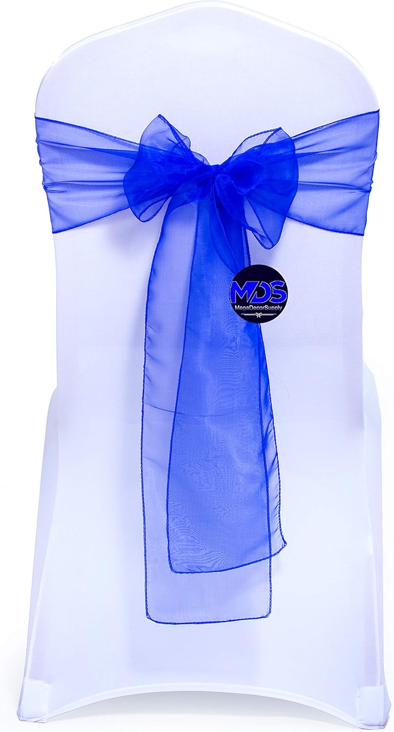 MDS Pack of 50 PCS Organza Chair Sashes Wider Dining Chair Bows Ribbon Tie Back for Wedding Party