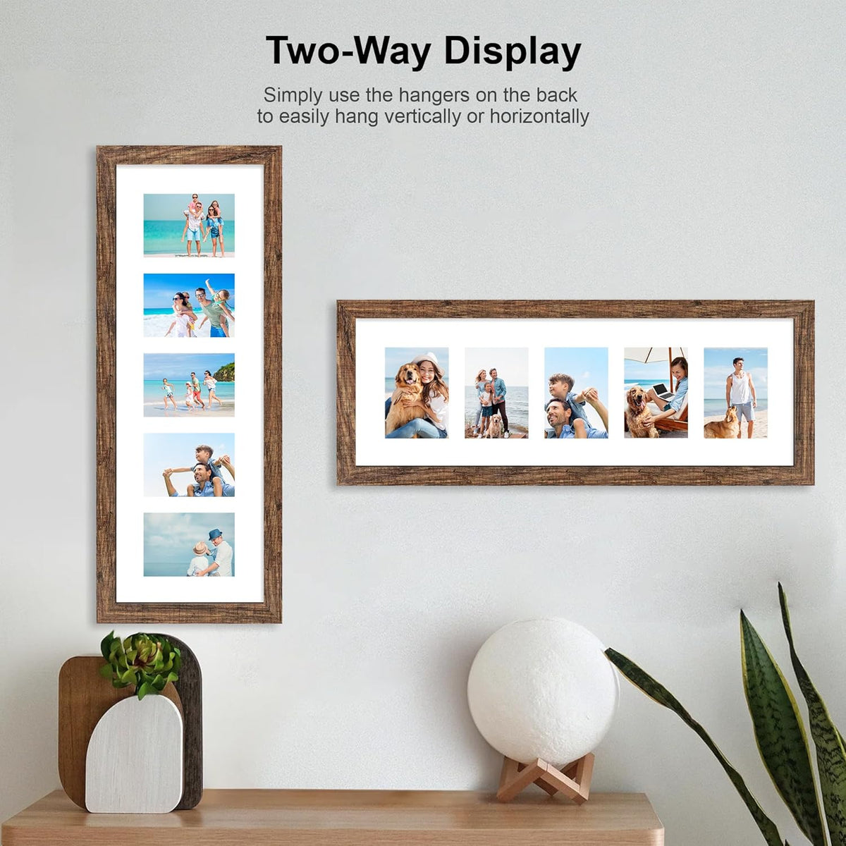 8x24 Picture Frame 2 Pack, Rustic Brown Wood Frame with Tempered Glass, Display Pictures Multiple