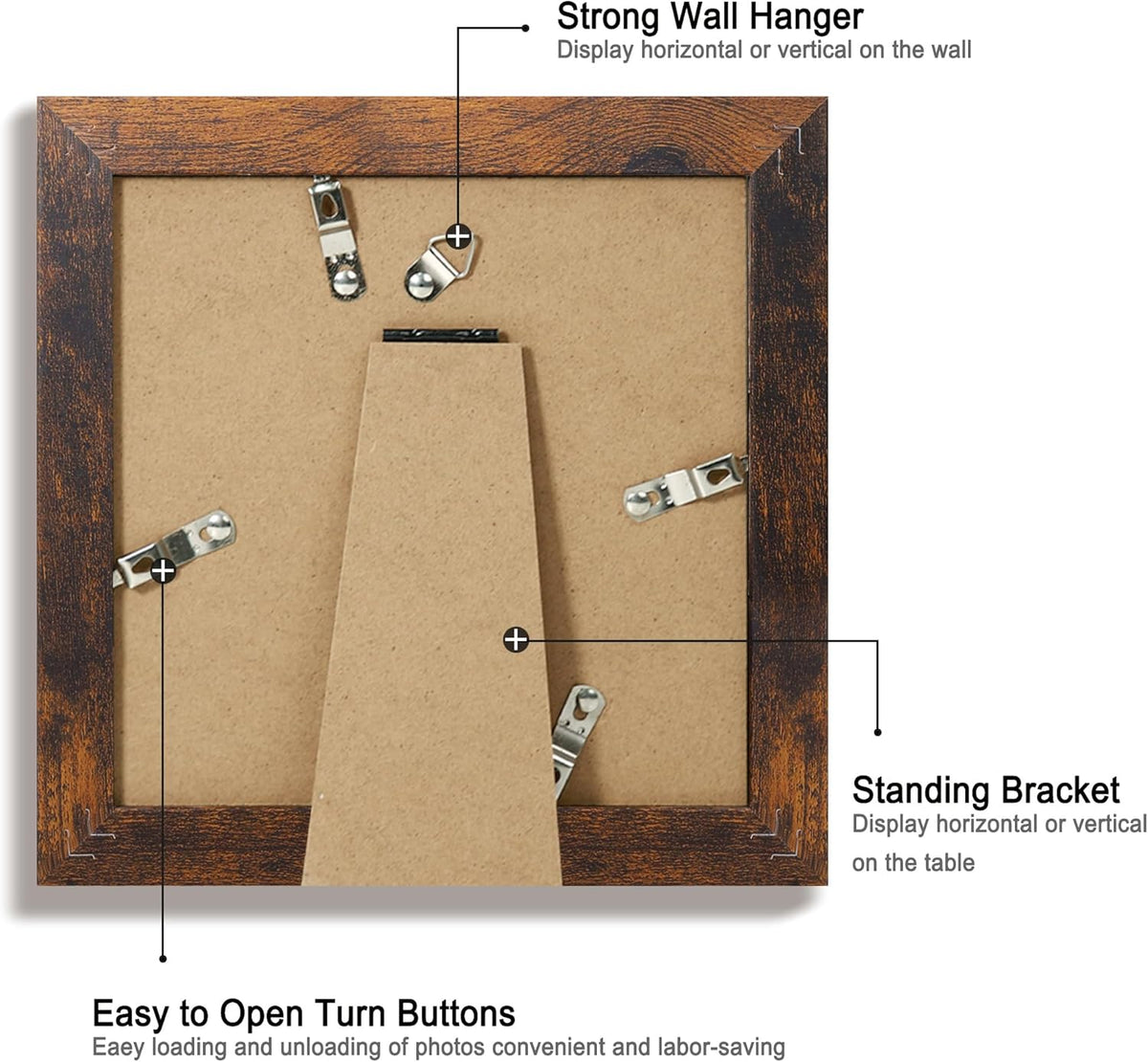6x6 Picture Frame Set of 4 with Real Glass, Rustic Frames Display 4x4 Picture with Mat or 6 x 6