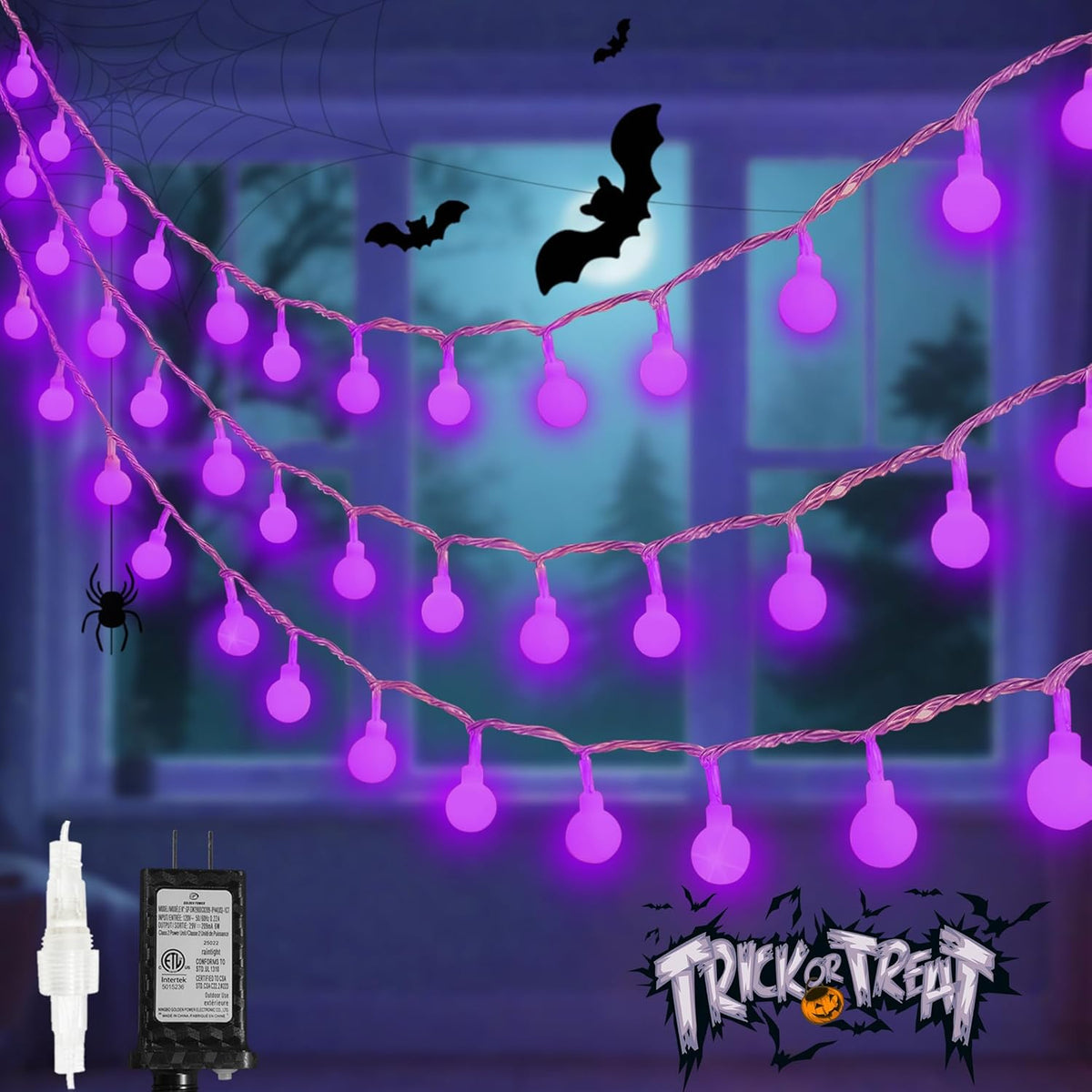 Connectable Purple Halloween Lights Outdoor Indoor - 43FT 100LED Globe String Lights Plug in with