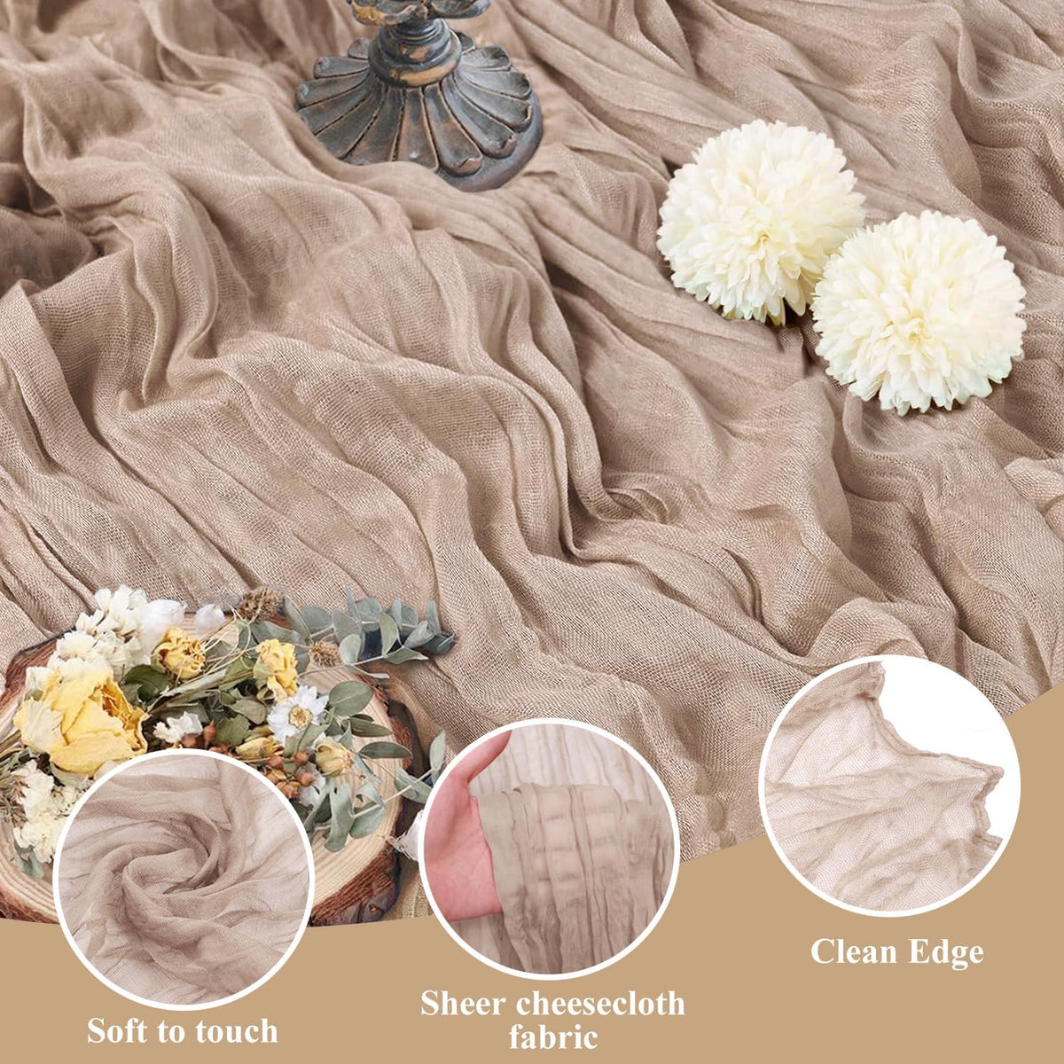 Asee'm Cheesecloth Table Runner 120 Inches Long Nude Pink Boho Gauze Cheese Cloth Runner 10FT