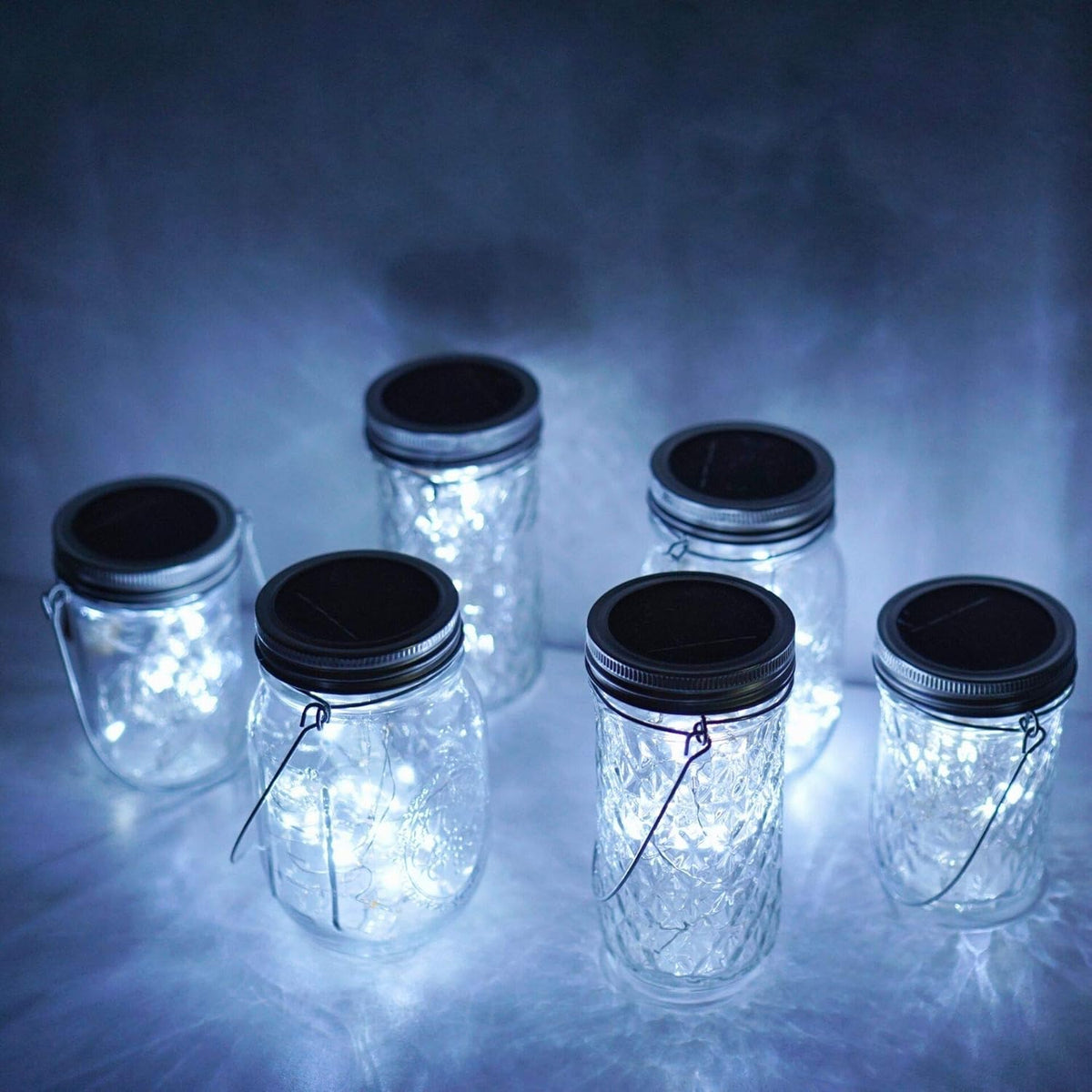 Solar Mason Jar Lights, 6 Pack 10 LED Jar Lid String Lights with 6 Hangers(No Jars), Waterproof
