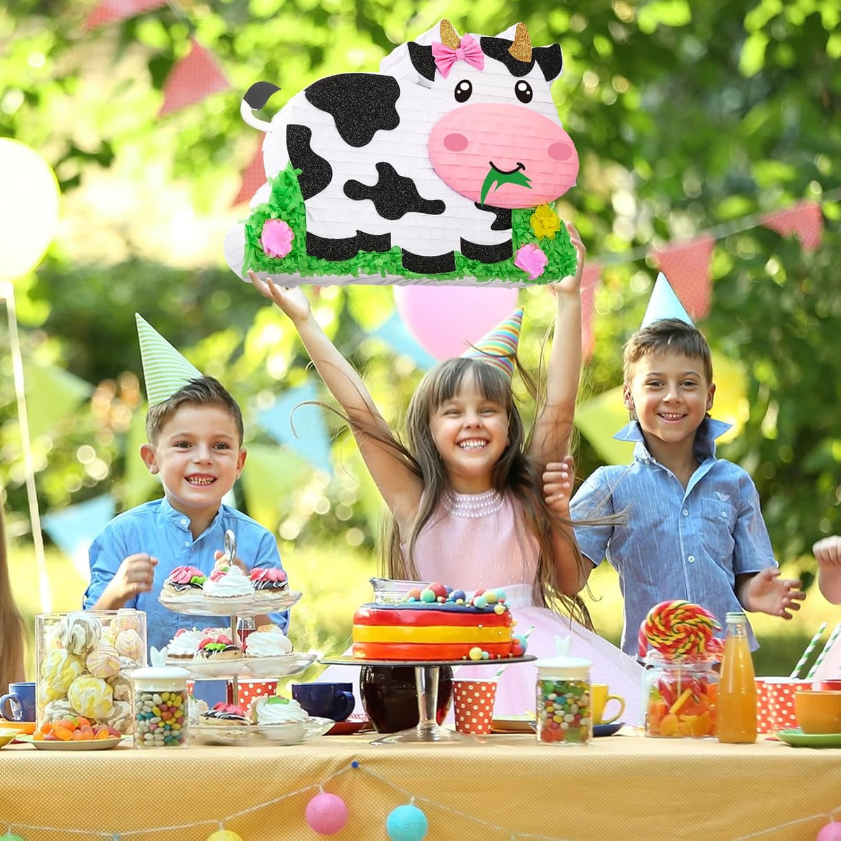 WERNNSAI Dairy Cow Piñata - Farm Animal Party Game Cow Pinata for Girls Birthday Party Decorations