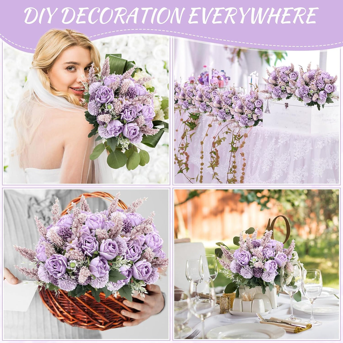 Zeyune 8 Pcs Wedding Silk Flowers Fake Silk Flowers Faux Bouquet Hydrangea Bouquets for Wedding