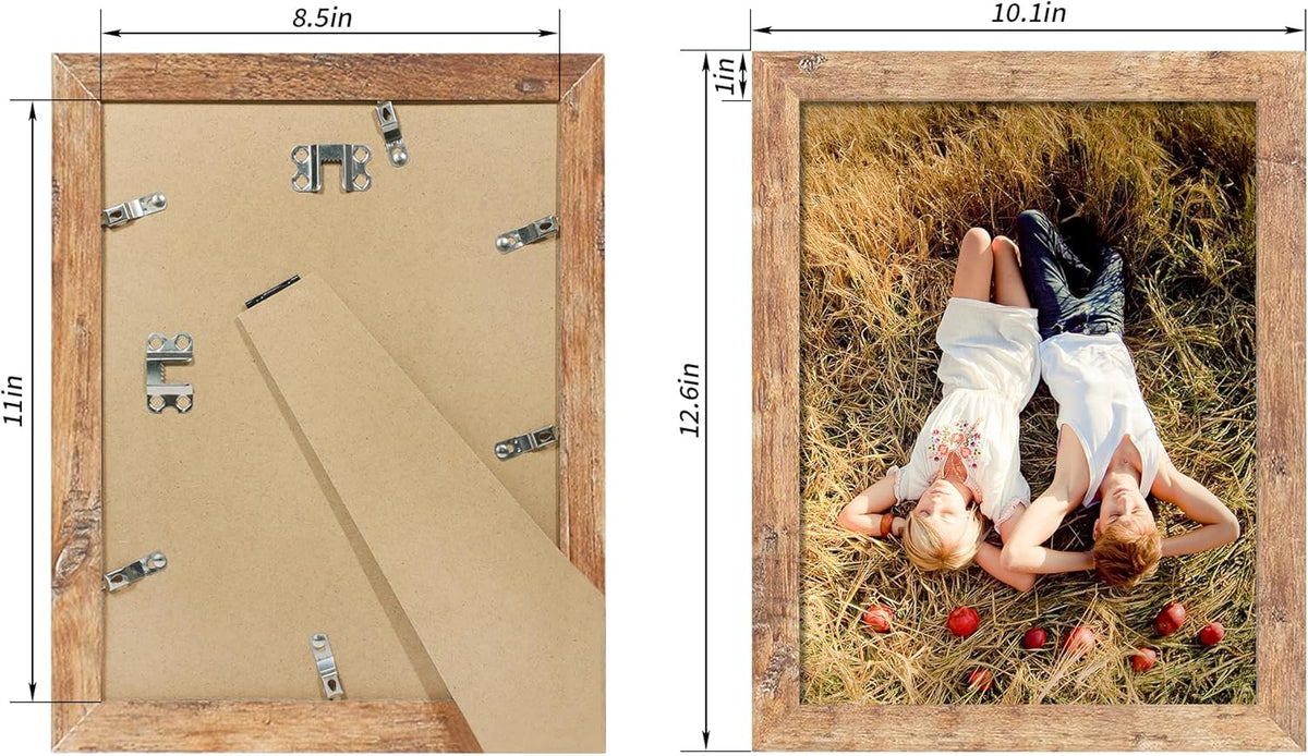 8.5x11 Picture Frame Set of 4, High Definition Real Glass Rustic Brown Frame, Wood Photo Frames 8.5