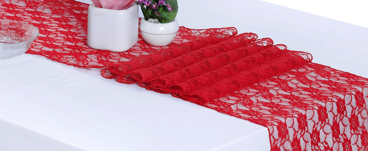 MDS Pack of 10 Wedding 12 x 108 inches Lace Table Runner for Wedding, Decorations for Birthday
