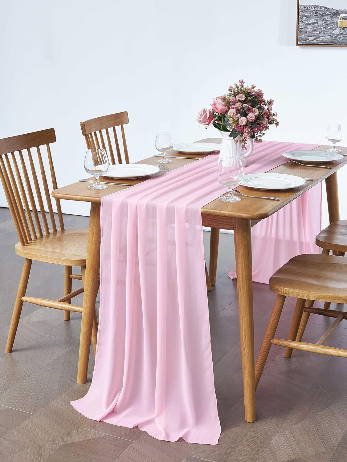 5 Pack 10Ft Pink Chiffon Table Runner Sheer 29x120 Inch for Romantic Wedding Decor Bridal & Baby