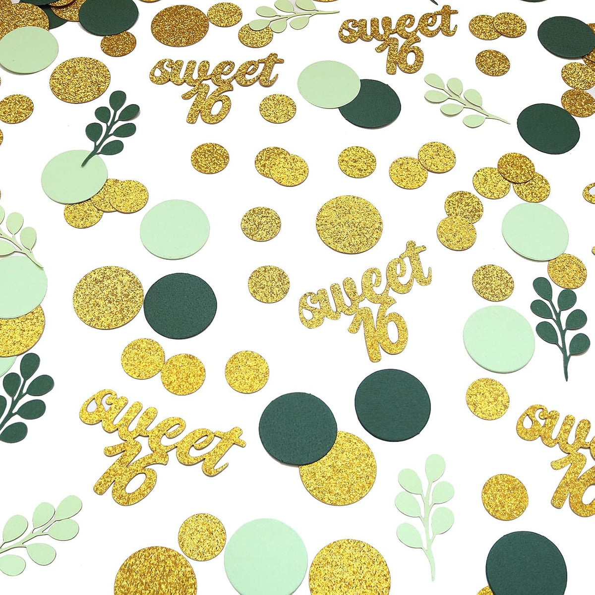 300PC Gold Glitter and Sage Green Sweet 16 Party Decorations Greenery Happy 16th Birthday Confetti