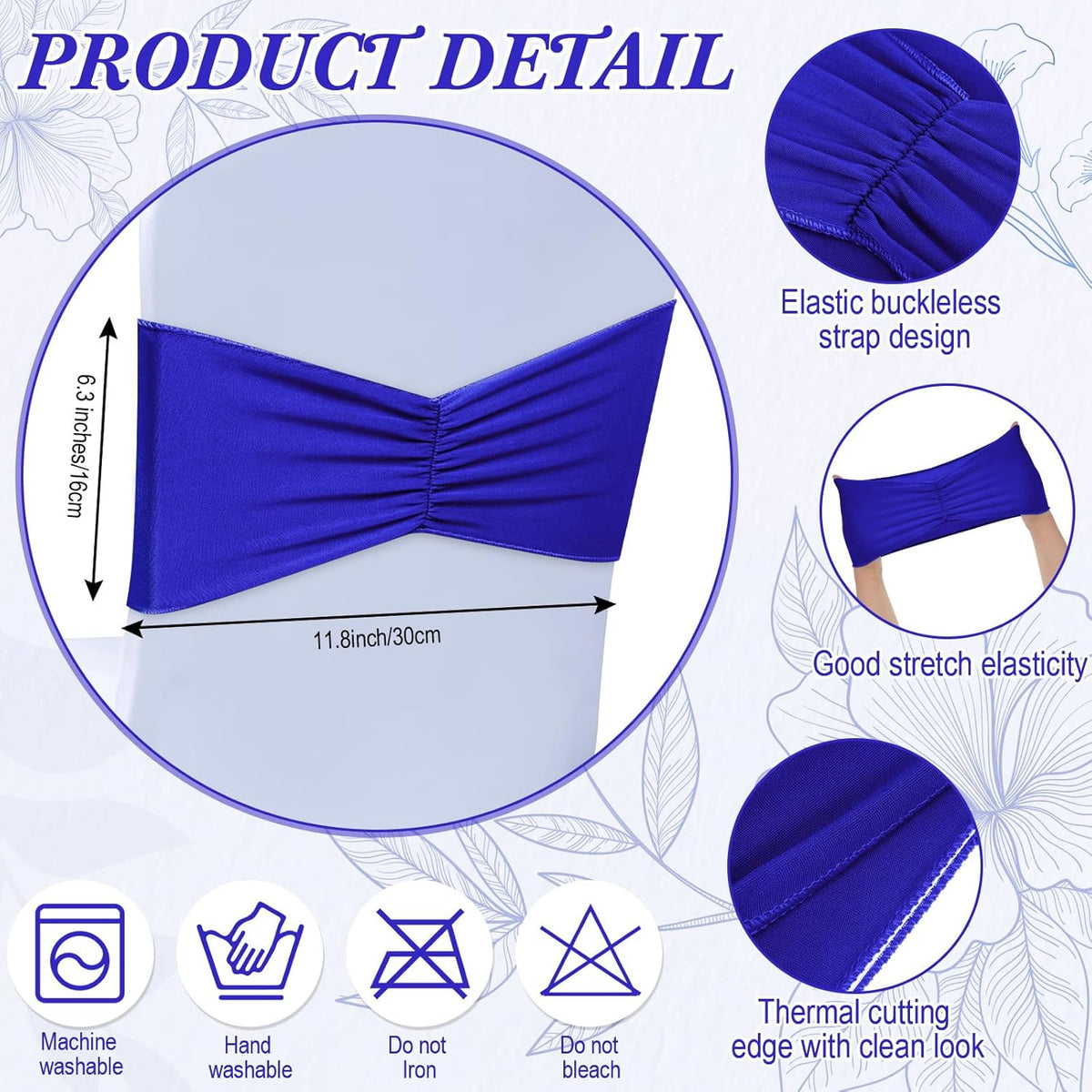Moukeren 100 Pcs Spandex Chair Sashes Bows Bands Slider Sashes for Chair Covers Elastic Bands Ties