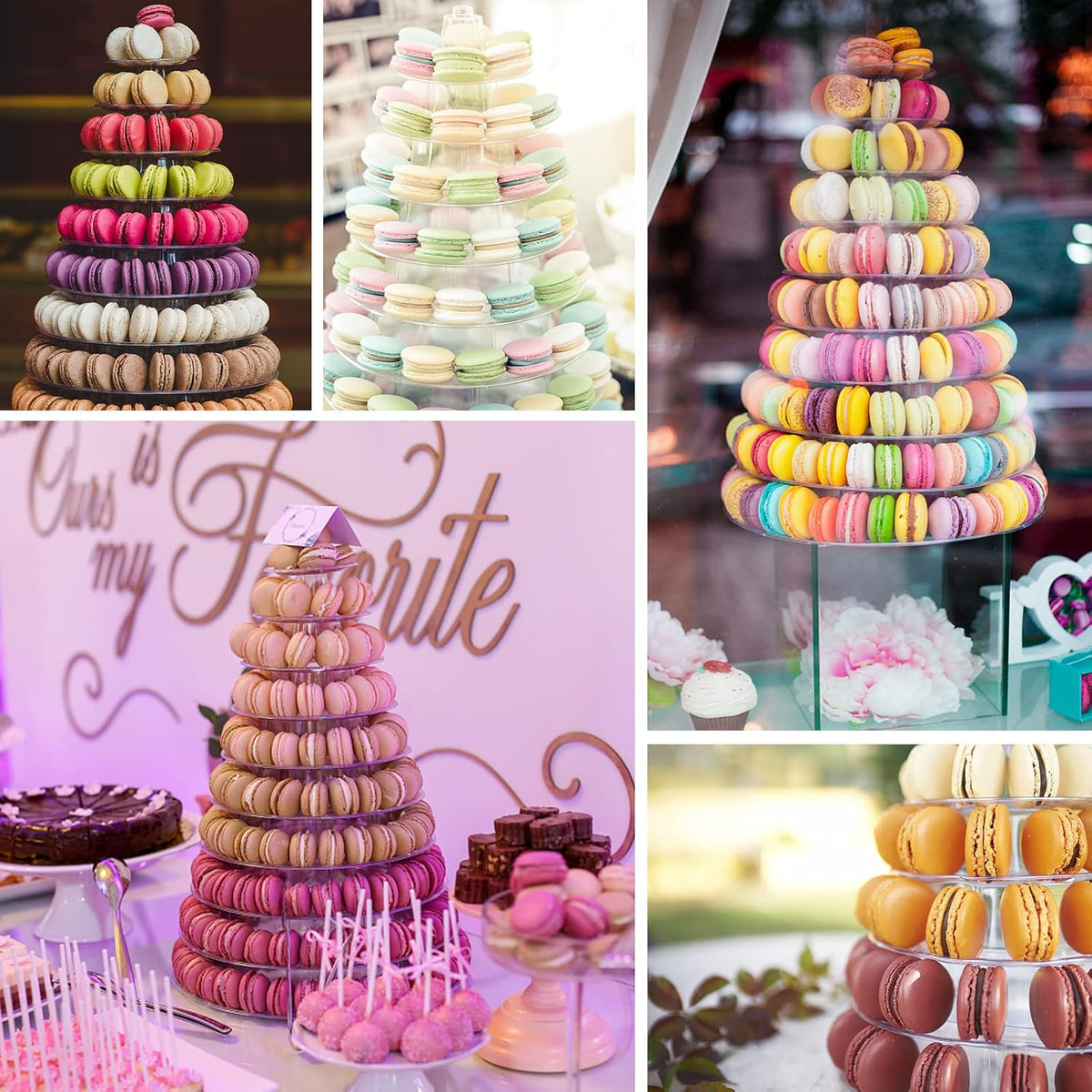 Macaron Tower Stand 10 Tier 4" - 13" Transparent Plastic Round Tower Display Stand Cupcake Cake