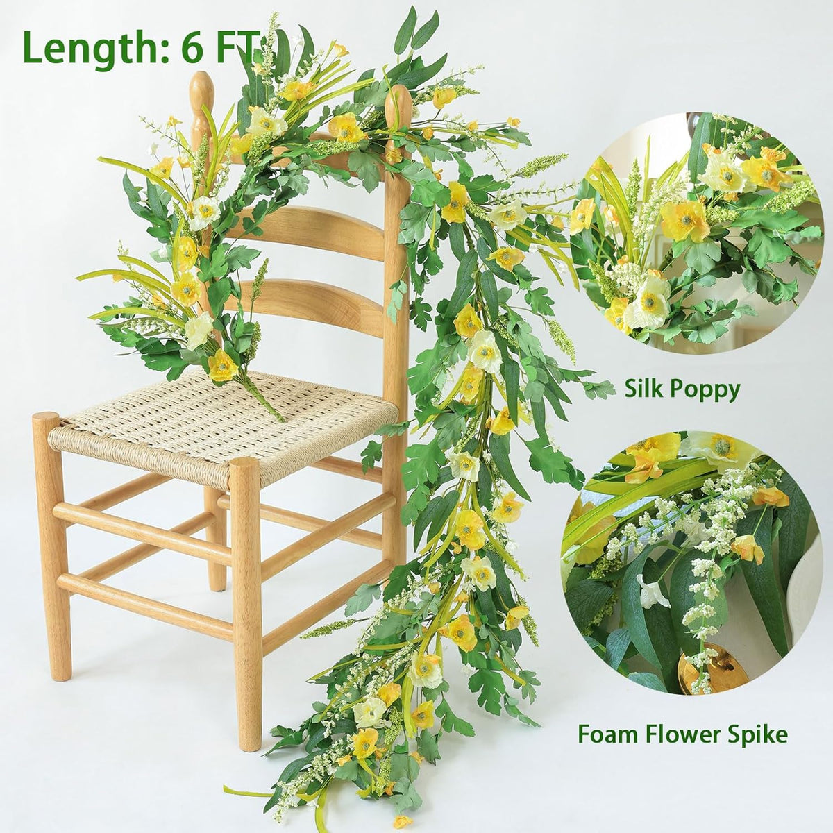 Mizii Yellow Artificial Flower Garland 6FT Fake Poppy Floral Garland Hanging Vines Spring Summer