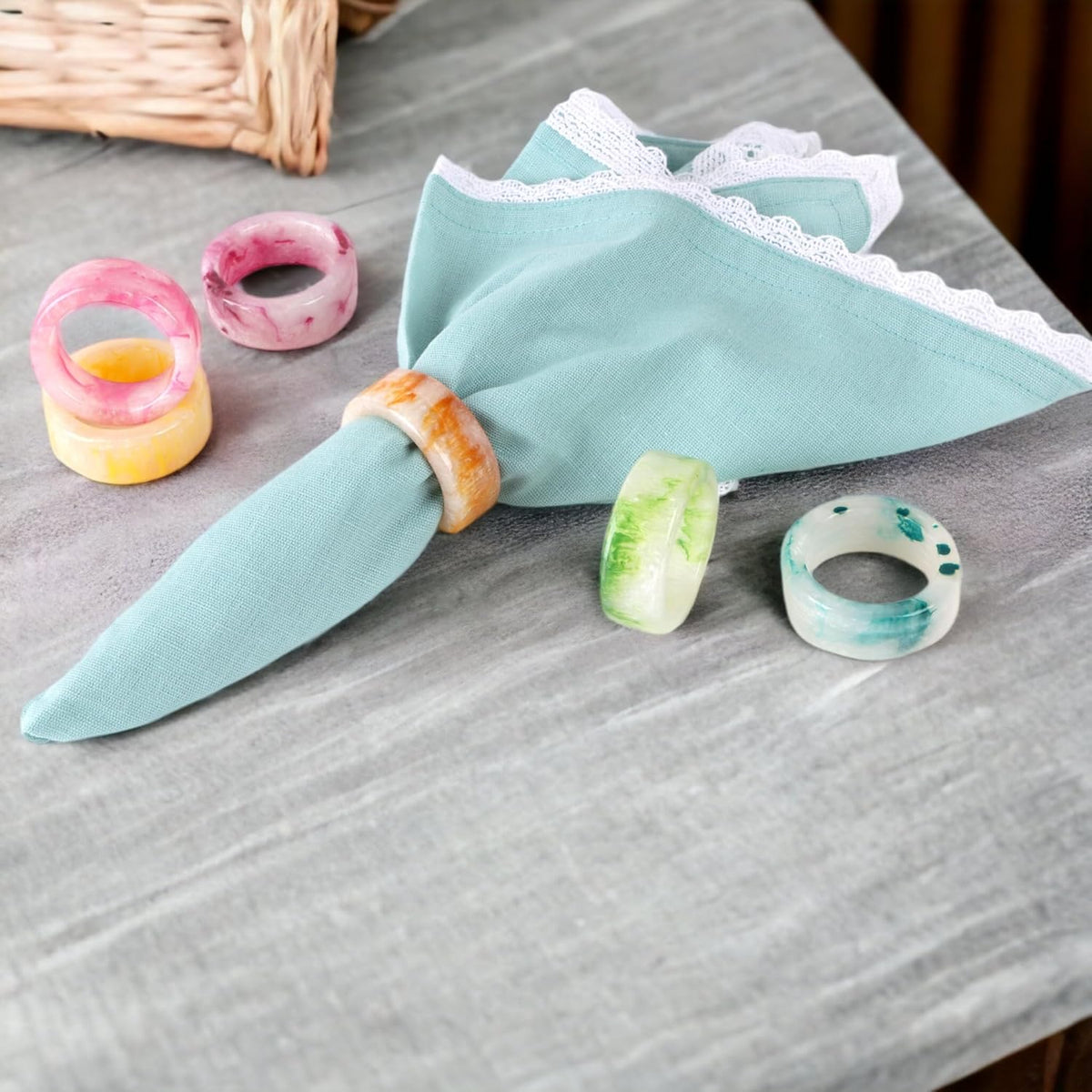 12 Pcs Epoxy Resin Napkin Rings Set - Decorative Pastel Table Holders, 1.5" Dia, Art Deco Style