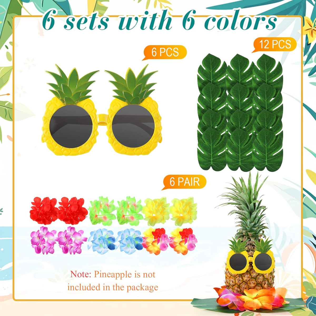 6 Sets Hawaiian Table Centerpieces Pineapple Luau Party Table Decorations Tropical Decor for Beach